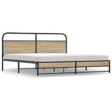 Maison Chic Kovinski Posteljni okvir - Dvoposteljna postelja - Zakonska postelja brez vzmetnice dimljen hrast 200x200cm, (21693049) | Shoptok.si