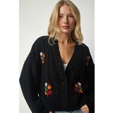 Happiness İstanbul Women's Black Embroidered Knitted Pattern Sweater Cardigan PA0009 Cene