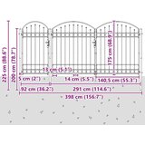 vidaXL Ograjna vrata z ukrivljenim vrhom Siva 400 x 125 cm Jeklo | Shoptok.si