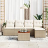 vidaXL 6-delni vrtni kavč set z blazinami Bež poli ratan akacija | Shoptok.si