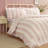 Catherine Lansfield Rožnata 3-delna posteljnina za zakonsko posteljo 200x200 cm Seersucker Frill Stripe – | Shoptok.si