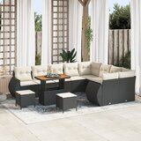 vidaXL Set od 12 dijelova vrtnog sofa s jastucima crni poli ratan akacija, 3-dijelni vrtny blagovaonski set s jastucima crni poli ratan akacija | shoptok.hr