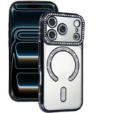Onasi Silikonski ovitek Luxury MagSafe za iPhone 17 Pro - prozorno črna z bleščicami | Shoptok.si