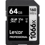 Lexar SD 64GB 1066x SDXC UHS-I cards, 160MB/s read 70MB/s write C10 V30 U3
