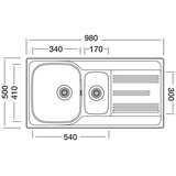 Sink Solution inox enojno in pol pomivalno korito A LINE 980 x 500 mm - (7010013) | Shoptok.si