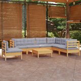 The Living Store Vrtna sedežna garnitura 8-delna s sivimi blazinami borovina - Vrtna Sedežna Garnitura, (21462406) | Shoptok.si