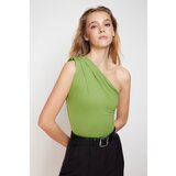 Trendyol Apple Green Fitted Asymmetric Neck Elastic Snaps Knitted Bodysuit cene