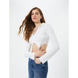 Koton Crop Blouse Asymmetrical Cut Textured Slim Fit Long Sleeve Shirt Collar Cene