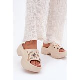 Boto Ladies Foam Slippers On Massive Platform With Golden Pins Beige Ivoriel | Shoptok.si