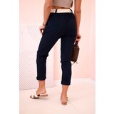 Kesi Włoski Women's viscose trousers with belt and rolled up leg navy blue | shoptok.hr