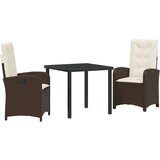 vidaXL 3-delni vrtni jedilni set z blazinami - rjav poli ratan | Shoptok.si