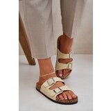 PE1 Fabric Slippers On Cork Sole With Buckles Yellow Atera | shoptok.hr