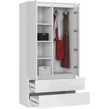 AKORD Garderobna Omara, 2 Vrata In 2 Predala, Bela V Visokem Sijaju, (5000331630) | Shoptok.si