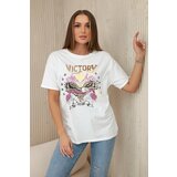 Kesi Cotton blouse with Victory print white Cene