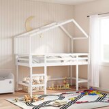  Krevet na kat s ljestvama i krovom bijeli 90x190 cm od borovine | shoptok.hr