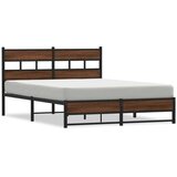 vidaXL Kovinski posteljni okvir brez vzmetnice rjavi hrast 135x190 cm, (21611629) | Shoptok.si