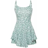 Trendyol Mint Floral Printed Strappy Flounce Mini Jumpsuit With Shorts