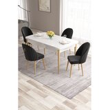 Hanah home trpezarijski set Roz, sto na razvlačenje i 4 stolice, bela ploča, noge u prirodnoj boji drveta, crna tkanina Babyface | Eponuda.com