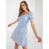 Fashion Hunters White and blue summer dress with short sleeves Cene