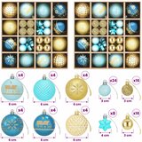 Set božićnih kuglica 88 kom. Tamnoplava, svijetloplava i zlatna | shoptok.hr