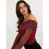 Fashionhunters Red and black Spanish blouse with leopard print