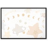  Slika - Fairy-Tale Galaxy - Phases of the Moon in Yellow Tones Among Stars in Beige and Ash Colors with Stardust 60x40 U crnom d | shoptok.hr