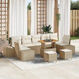 vidaXL 10-delna zunanja sofa garnitura z blazinami Bež Poli ratan Akacija, 2-sedežna zunanja sofa s shrambo in blazinami Bež Poli ratan, 3-delni zunanjih jedilni set z blazinami Bež Poli ratan Akacija | Shoptok.si