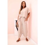 Kesi Włoski Viscose blouse + pants set dark beige | Shoptok.si