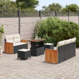 8 dijelni Set vrtnih kauča (vrtna garnitura) s jastucima crni sintetički ratan akacija | shoptok.hr