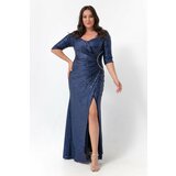 Lafaba Women's Sax Sequin Plus Size Evening Dress cene