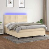  Krevet box spring s madracem LED krem 180x200 cm od tkanine Cijene
