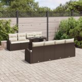  9-dijelni vrtni set sofa s jastučićima smeđi poli ratan | shoptok.hr