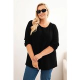 Kesi Włoski Plus size women's sweater with a boat neckline black Cene