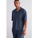 Trendyol Limited Edition Plus Size Indigo Oversize Textured Ottoman Polo Collar T-Shirt | Shoptok.si