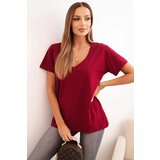 Polski Women's cotton blouse with a V-neck and short sleeves burgundy Cene