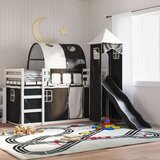  Krevet na kat s toboganom i zavjesama bijelo-crni 90 x 200 cm | shoptok.hr