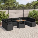 vidaXL 11-dijelni set vrtnih sofa s jastučićima crni poli ratan akacija, 2-sjedalni vrtni kauč s jastučićima crni poli ratan | shoptok.hr