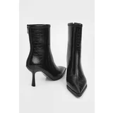 Marjin Women's Heeled Boots Pointed Toe Goblet Heel Zipper Back Daily Classic Boots Monos Black Croco