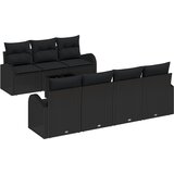 vidaXL set vrtnih sofâ s jastučićima Crna poli ratan, 2-sjedna vrtna sofa s prostorom za odlaganje i jastučićima Crna poli ratan Cijene