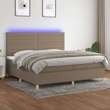  Box spring postelja z vzmetnico LED taupe 200x200 cm blago, (20896328) Cene