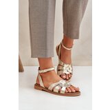 Lewski Shoes Ladies leather sandals on flat heel Zazoo 3688 gold | Shoptok.si