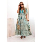 Kesi Włoski Women's viscose dress with short sleeves turquoise | shoptok.hr
