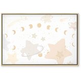  Slika - Fairy-Tale Galaxy - Phases of the Moon in Yellow Tones Among Stars in Beige and Ash Colors with Stardust 90x60 U prirodn | shoptok.hr