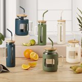 Brandani Kozarec s pokrovom in slamico Slim 600ml / bel / steklo, inox, silikon, les, (21317774) | Shoptok.si