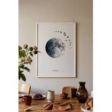 Wallxpert uramljena slika 115227, pun mesec i jato ptica na svetloj pozadini, 50 x 70 cm, beli ram u