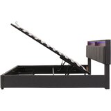 Lumor Oblazinjena postelja s predalom 160x200 cm iz lana z predali - nastavljiv nosilec za shranjevanje z LED - siva, (22151262) | Shoptok.si