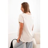 Kesi Włoski Women's cotton blouse with V-neckline and short sleeves beige | ePonuda.com