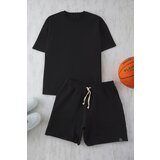 Trendyol Black Oversized Thick 100% Cotton T-shirt Shorts 2 Piece Tracksuit Set cene