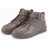 Ombre Men's high-top sneakers shoes with shiny elements - dark brown Cene