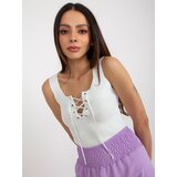 Fashion Hunters Ecru women's top with tie at neckline | Shoptok.si